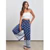 image:imageANRABESS Women Palazzo Pants Summer Boho Bagyy Wide Leg High Smocked Waist Casual Loose Lounge Pant with PocketFloral Blue Diamond