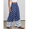 image:imageANRABESS Women Palazzo Pants Summer Boho Bagyy Wide Leg High Smocked Waist Casual Loose Lounge Pant with PocketFloral Blue Diamond