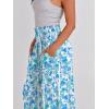 image:imageANRABESS Women Palazzo Pants Summer Boho Bagyy Wide Leg High Smocked Waist Casual Loose Lounge Pant with PocketFloral Lake Blue