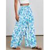 image:imageANRABESS Women Palazzo Pants Summer Boho Bagyy Wide Leg High Smocked Waist Casual Loose Lounge Pant with PocketFloral Lake Blue