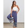image:imageANRABESS Women Palazzo Pants Summer Boho Bagyy Wide Leg High Smocked Waist Casual Loose Lounge Pant with PocketFloral Pink Blue
