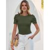 image:imageANRABESS Women Puff Short Sleeve Crewneck Dressy Casual Tops Summer Fitted Ribbed Knit Trendy Work Shirts 2026 Spring ClothesArmy Green