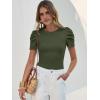 image:imageANRABESS Women Puff Short Sleeve Crewneck Dressy Casual Tops Summer Fitted Ribbed Knit Trendy Work Shirts 2026 Spring ClothesArmy Green
