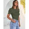 image:imageANRABESS Women Puff Short Sleeve Crewneck Dressy Casual Tops Summer Fitted Ribbed Knit Trendy Work Shirts 2026 Spring ClothesArmy Green