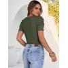 image:imageANRABESS Women Puff Short Sleeve Crewneck Dressy Casual Tops Summer Fitted Ribbed Knit Trendy Work Shirts 2026 Spring ClothesArmy Green