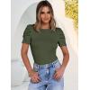 image:imageANRABESS Women Puff Short Sleeve Crewneck Dressy Casual Tops Summer Fitted Ribbed Knit Trendy Work Shirts 2026 Spring ClothesArmy Green