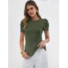 image:imageANRABESS Women Puff Short Sleeve Crewneck Dressy Casual Tops Summer Fitted Ribbed Knit Trendy Work Shirts 2026 Spring ClothesArmy Green