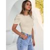 image:imageANRABESS Women Puff Short Sleeve Crewneck Dressy Casual Tops Summer Fitted Ribbed Knit Trendy Work Shirts 2026 Spring ClothesBeige