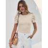 image:imageANRABESS Women Puff Short Sleeve Crewneck Dressy Casual Tops Summer Fitted Ribbed Knit Trendy Work Shirts 2026 Spring ClothesBeige
