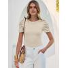 image:imageANRABESS Women Puff Short Sleeve Crewneck Dressy Casual Tops Summer Fitted Ribbed Knit Trendy Work Shirts 2026 Spring ClothesBeige