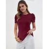 image:imageANRABESS Women Puff Short Sleeve Crewneck Dressy Casual Tops Summer Fitted Ribbed Knit Trendy Work Shirts 2026 Spring ClothesDeep Red