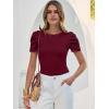 image:imageANRABESS Women Puff Short Sleeve Crewneck Dressy Casual Tops Summer Fitted Ribbed Knit Trendy Work Shirts 2026 Spring ClothesDeep Red