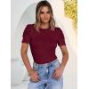 image:imageANRABESS Women Puff Short Sleeve Crewneck Dressy Casual Tops Summer Fitted Ribbed Knit Trendy Work Shirts 2026 Spring ClothesDeep Red