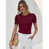image:imageANRABESS Women Puff Short Sleeve Crewneck Dressy Casual Tops Summer Fitted Ribbed Knit Trendy Work Shirts 2026 Spring ClothesDeep Red