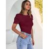 image:imageANRABESS Women Puff Short Sleeve Crewneck Dressy Casual Tops Summer Fitted Ribbed Knit Trendy Work Shirts 2026 Spring ClothesDeep Red