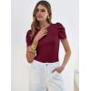 image:imageANRABESS Women Puff Short Sleeve Crewneck Dressy Casual Tops Summer Fitted Ribbed Knit Trendy Work Shirts 2026 Spring ClothesDeep Red