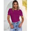 image:imageANRABESS Women Puff Short Sleeve Crewneck Dressy Casual Tops Summer Fitted Ribbed Knit Trendy Work Shirts 2026 Spring ClothesFuchsia