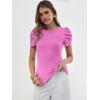 image:imageANRABESS Women Puff Short Sleeve Crewneck Dressy Casual Tops Summer Fitted Ribbed Knit Trendy Work Shirts 2026 Spring ClothesHot Pink