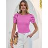image:imageANRABESS Women Puff Short Sleeve Crewneck Dressy Casual Tops Summer Fitted Ribbed Knit Trendy Work Shirts 2026 Spring ClothesHot Pink