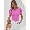 image:imageANRABESS Women Puff Short Sleeve Crewneck Dressy Casual Tops Summer Fitted Ribbed Knit Trendy Work Shirts 2026 Spring ClothesHot Pink