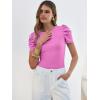 image:imageANRABESS Women Puff Short Sleeve Crewneck Dressy Casual Tops Summer Fitted Ribbed Knit Trendy Work Shirts 2026 Spring ClothesHot Pink