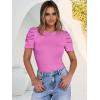 image:imageANRABESS Women Puff Short Sleeve Crewneck Dressy Casual Tops Summer Fitted Ribbed Knit Trendy Work Shirts 2026 Spring ClothesHot Pink