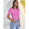 image:imageANRABESS Women Puff Short Sleeve Crewneck Dressy Casual Tops Summer Fitted Ribbed Knit Trendy Work Shirts 2026 Spring ClothesHot Pink