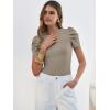 image:imageANRABESS Women Puff Short Sleeve Crewneck Dressy Casual Tops Summer Fitted Ribbed Knit Trendy Work Shirts 2026 Spring ClothesLight Khaki