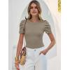 image:imageANRABESS Women Puff Short Sleeve Crewneck Dressy Casual Tops Summer Fitted Ribbed Knit Trendy Work Shirts 2026 Spring ClothesLight Khaki