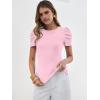 image:imageANRABESS Women Puff Short Sleeve Crewneck Dressy Casual Tops Summer Fitted Ribbed Knit Trendy Work Shirts 2026 Spring ClothesPink