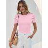 image:imageANRABESS Women Puff Short Sleeve Crewneck Dressy Casual Tops Summer Fitted Ribbed Knit Trendy Work Shirts 2026 Spring ClothesPink