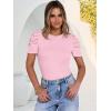 image:imageANRABESS Women Puff Short Sleeve Crewneck Dressy Casual Tops Summer Fitted Ribbed Knit Trendy Work Shirts 2026 Spring ClothesPink
