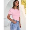 image:imageANRABESS Women Puff Short Sleeve Crewneck Dressy Casual Tops Summer Fitted Ribbed Knit Trendy Work Shirts 2026 Spring ClothesPink