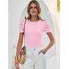 image:imageANRABESS Women Puff Short Sleeve Crewneck Dressy Casual Tops Summer Fitted Ribbed Knit Trendy Work Shirts 2026 Spring ClothesPink