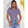 image:imageANRABESS Women Puff Short Sleeve Crewneck Dressy Casual Tops Summer Fitted Ribbed Knit Trendy Work Shirts 2026 Spring ClothesPurple