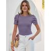 image:imageANRABESS Women Puff Short Sleeve Crewneck Dressy Casual Tops Summer Fitted Ribbed Knit Trendy Work Shirts 2026 Spring ClothesPurple