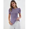 image:imageANRABESS Women Puff Short Sleeve Crewneck Dressy Casual Tops Summer Fitted Ribbed Knit Trendy Work Shirts 2026 Spring ClothesPurple