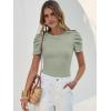 image:imageANRABESS Women Puff Short Sleeve Crewneck Dressy Casual Tops Summer Fitted Ribbed Knit Trendy Work Shirts 2026 Spring ClothesSage Green