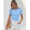 image:imageANRABESS Women Puff Short Sleeve Crewneck Dressy Casual Tops Summer Fitted Ribbed Knit Trendy Work Shirts 2026 Spring ClothesSky Blue
