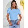 image:imageANRABESS Women Puff Short Sleeve Crewneck Dressy Casual Tops Summer Fitted Ribbed Knit Trendy Work Shirts 2026 Spring ClothesSky Blue