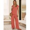 image:imageANRABESS Women Summer 2 Piece Outfits VNeck Top and Wide Leg Pants Set Comfy AllDay Wear for Lounge amp Daily Travel Set Orange Red Large