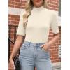 image:imageANRABESS Women Tops Mock Neck 12 Short Sleeve Slim Fit Basic Tee Shirts Dressy Work Business 2026 Summer Fall Casual OutfitsApricot