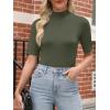 image:imageANRABESS Women Tops Mock Neck 12 Short Sleeve Slim Fit Basic Tee Shirts Dressy Work Business 2026 Summer Fall Casual OutfitsArmy Green