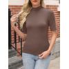 image:imageANRABESS Women Tops Mock Neck 12 Short Sleeve Slim Fit Basic Tee Shirts Dressy Work Business 2026 Summer Fall Casual OutfitsBrown
