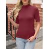 image:imageANRABESS Women Tops Mock Neck 12 Short Sleeve Slim Fit Basic Tee Shirts Dressy Work Business 2026 Summer Fall Casual OutfitsBurgundy