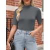 image:imageANRABESS Women Tops Mock Neck 12 Short Sleeve Slim Fit Basic Tee Shirts Dressy Work Business 2026 Summer Fall Casual OutfitsDark Gray