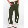 image:imageANRABESS Women Track Pants Casual Drawstring Waist Lightweight Baggy Contrast Color Workout Barrel Leg Pants with PocketsArmy Green