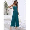 image:imageANRABESS Women V Neck Spaghetti Strap Wide Leg Dressy Jumpsuits 2026 Summer Casual One Piece Jumper Romper Outfits amp PocketsLake Green