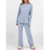 image:imageANRABESS Womens 2 Piece Lounge Pajama Sets Ribbed Knit Long Sleeve Tunic Tops Matching Pants Casual Fall Sleepwear OutfitsBlue
