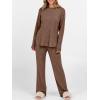 image:imageANRABESS Womens 2 Piece Lounge Pajama Sets Ribbed Knit Long Sleeve Tunic Tops Matching Pants Casual Fall Sleepwear OutfitsBrown